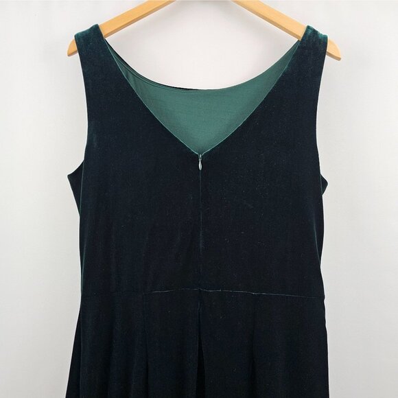 Betsy & Adam Maxi Dress Green Velvet 16 Sleeveless Ruffle Slit Holiday Christmas - Picture 10 of 13